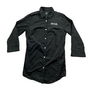 Hustler Hollywood‎ Small Black 3/4 Sleeve Vintage Blouse Cotton Blend